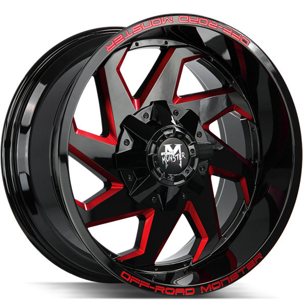 Off-Road Monster M09 Gloss Black with Red Milled Spokes Center Cap