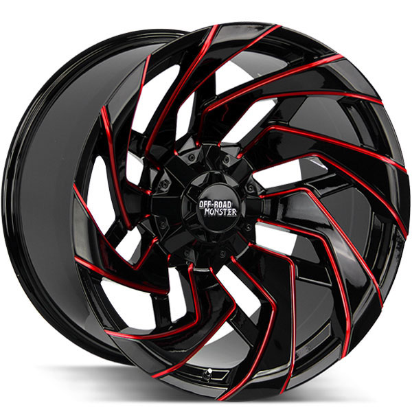 Off-Road Monster M24 Gloss Black with Red Milled Spokes Center Cap