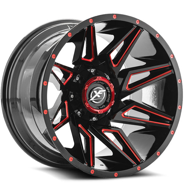 XF Off-Road XF-218 Gloss Black with Red Milled Spokes Center Cap