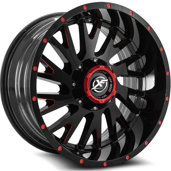 XF Off-Road XF-221 Gloss Black with Red Milling Center Cap