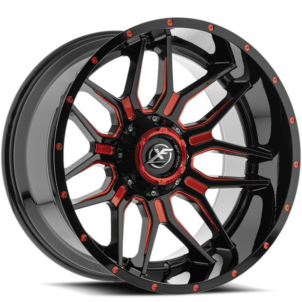 XF Off-Road XF-222 Gloss Black with Red Milled Spokes Center Cap